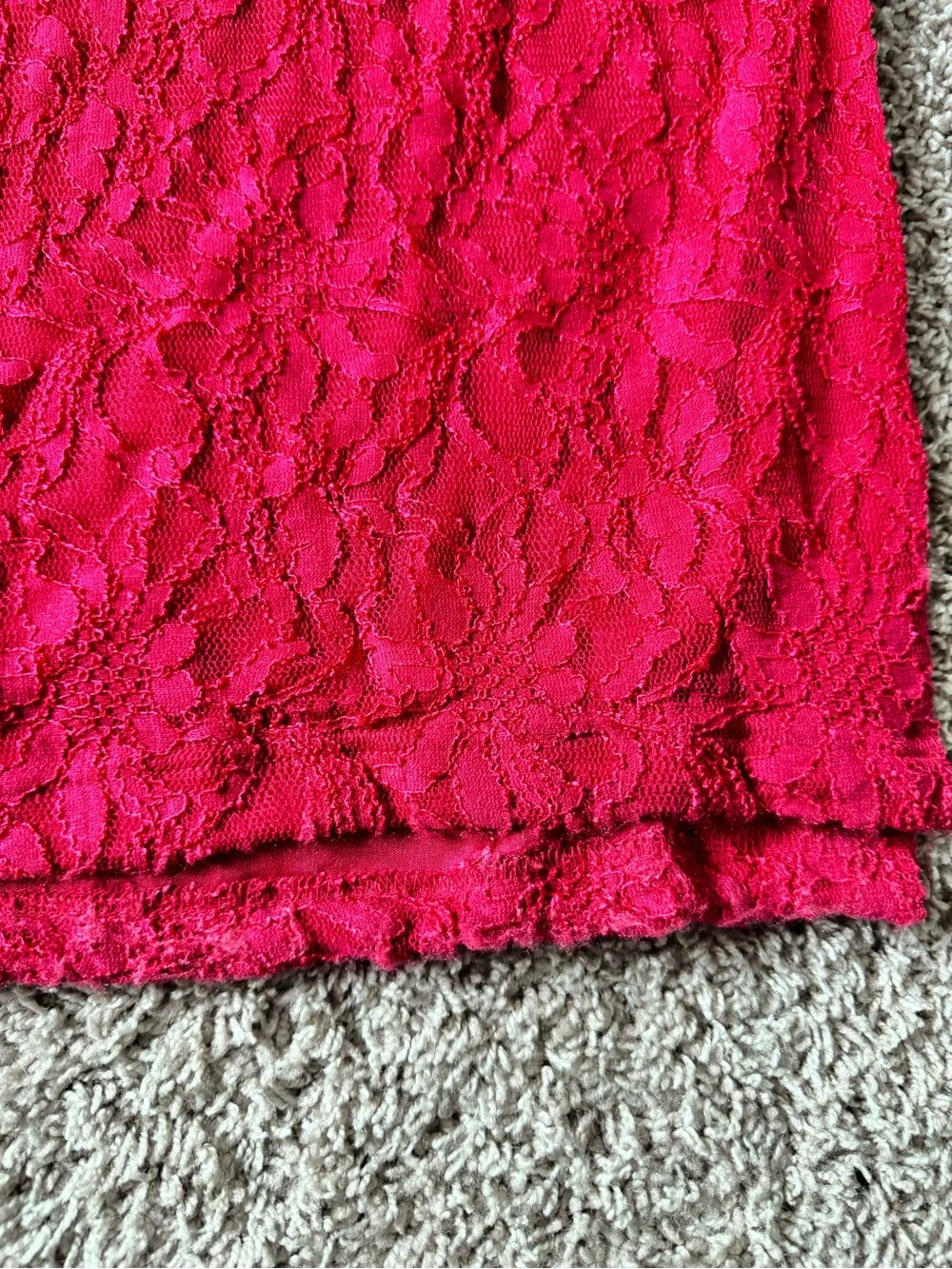 Adrianna Papell Hot Pink One-Shoulder Lace Dress with Jewel Buckle